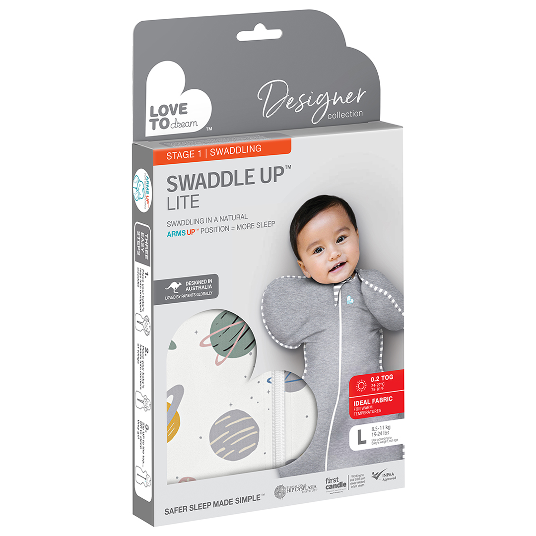 Swaddle Up™ Lite 0.2 TOG Space Print White (Designer Collection) - Image 7